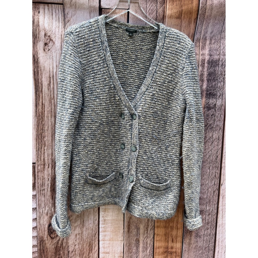 Ann Taylor Merino Alpaca Mohair Double Breasted Sweater Jacket Gray Large